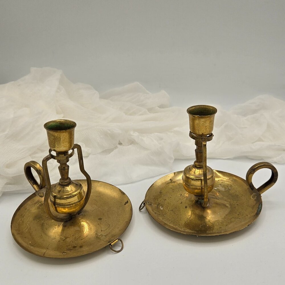 Vintage Brass Nautical Ship Gimbal Candle Holder Chamber Stick Wall Mount Pair